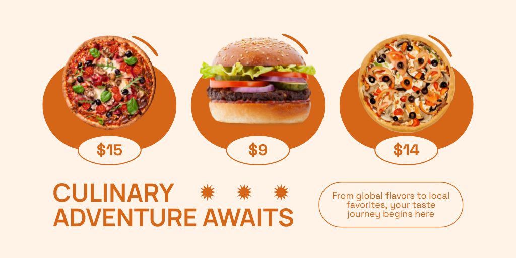 Modèle de visuel Fast Casual Restaurant Ad with Culinary Adventure - Twitter
