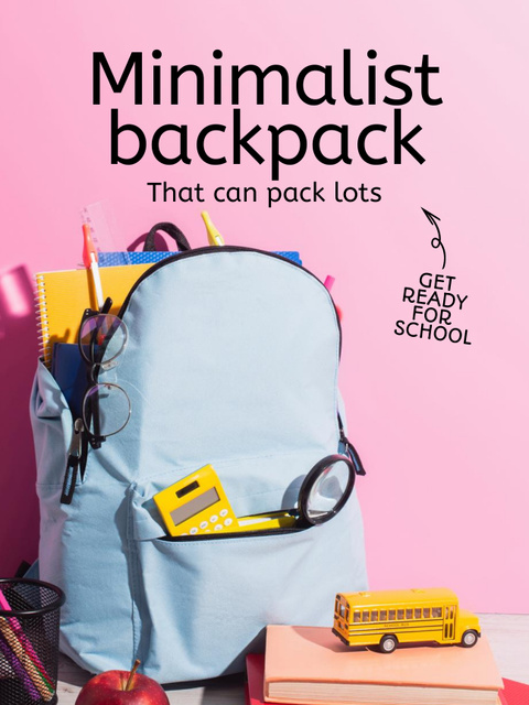 Plantilla de diseño de Sale Offer of School Backpack on Pink Poster US 