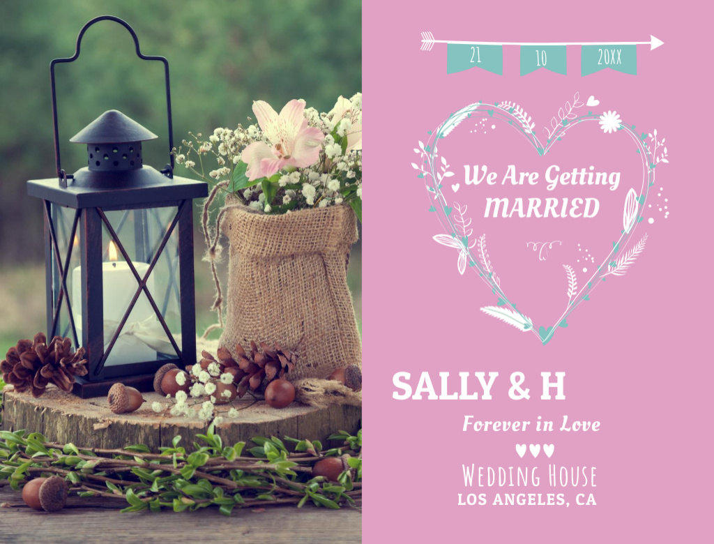 Plantilla de diseño de Wedding Announcement With Flowers And Candle Postcard 4.2x5.5in 