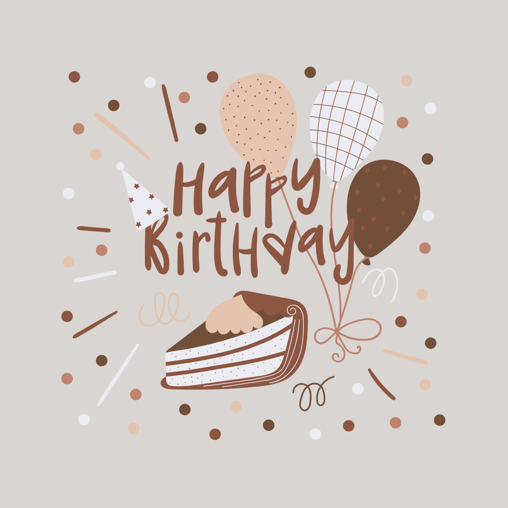 Happy Birthday Card with Piece of Cake Instagram Tasarım Şablonu