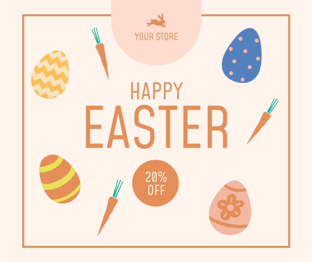 Easter Sale Ad with Traditional Dyed Easter Eggs and Carrots Facebookデザインテンプレート