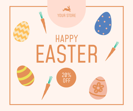 Easter Sale Ad with Traditional Dyed Easter Eggs and Carrots Facebook Design Template