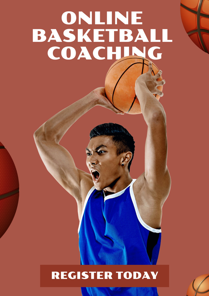 Online Basketball Coaching Courses Poster Design Template