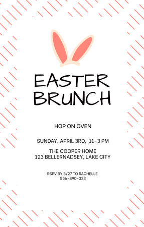Easter Brunch Announcement with Rabbit Ears on White Invitation 4.6x7.2in Design Template