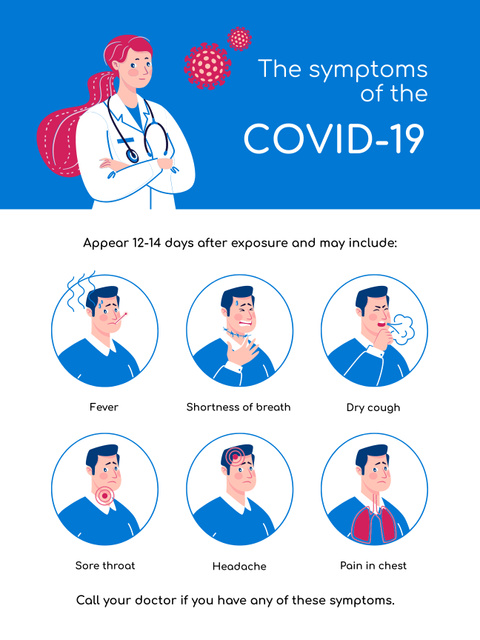 Covid-19 Symptoms Scheme on Blue Poster US – шаблон для дизайна