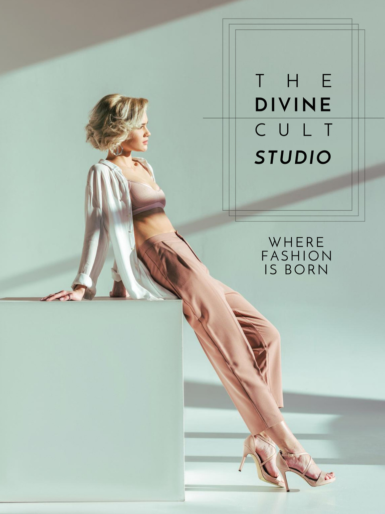 Fashion Studio Ad Blonde Woman in Casual Clothes Poster US Modelo de Design
