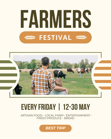 Anúncio do festival com fazendeiro na fazenda de vacas Instagram Post Vertical Modelo de Design