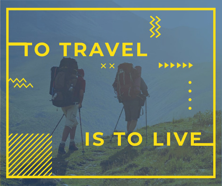 Travel Inspiration with Backpackers in Mountains Facebook Design Template