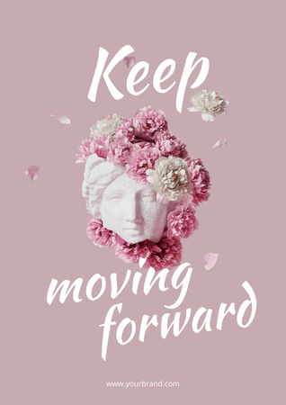Inspiration with Antique Statue in Pink Flowers Poster A3 tervezősablon