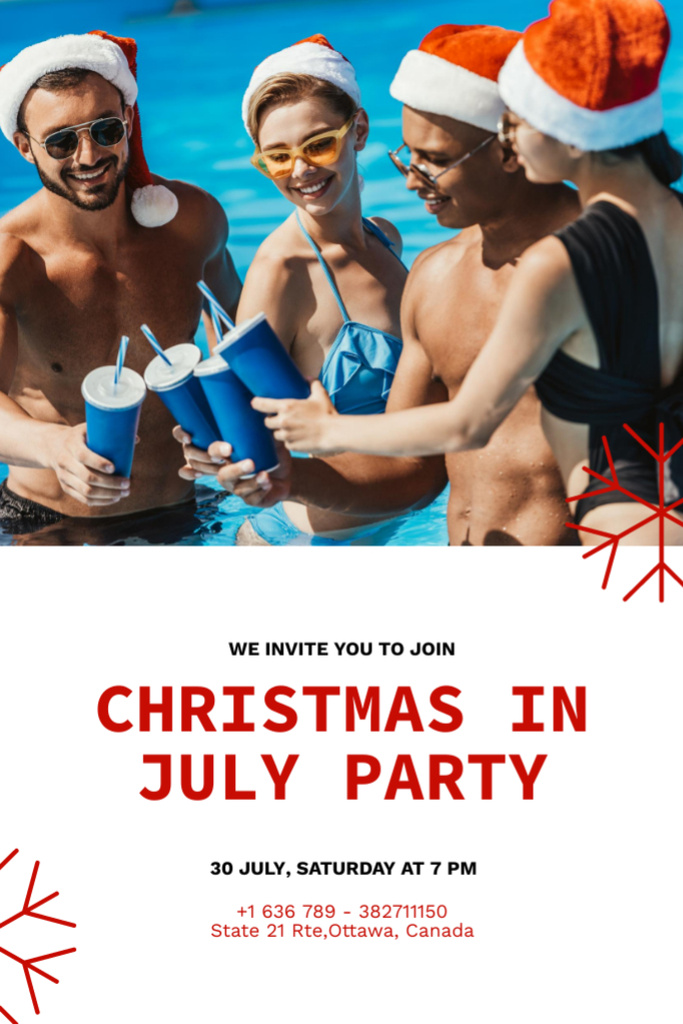 Christmas in July Party Celebration in Water Pool Flyer 4x6in Design Template