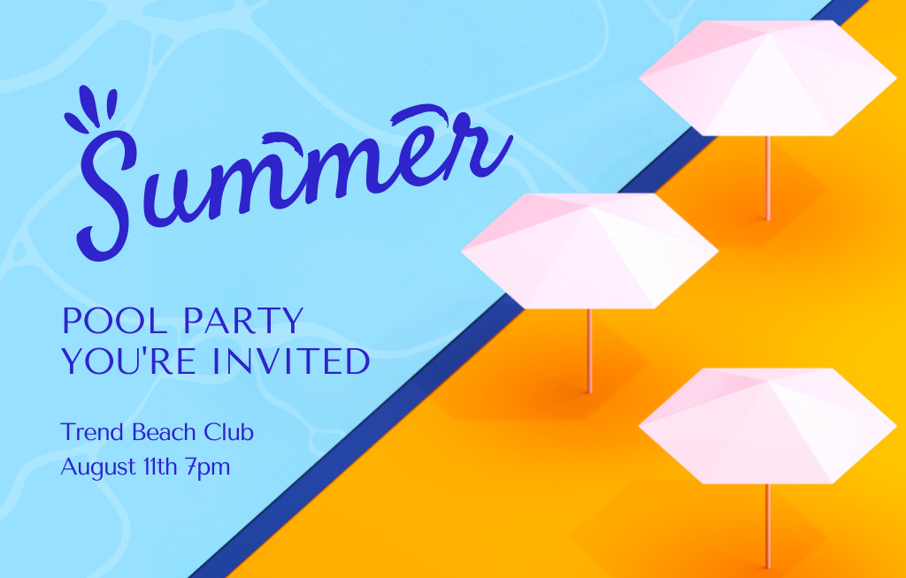 Warm-Weather Pool Party Gathering Notice Invitation 4.6x7.2in Horizontal Design Template