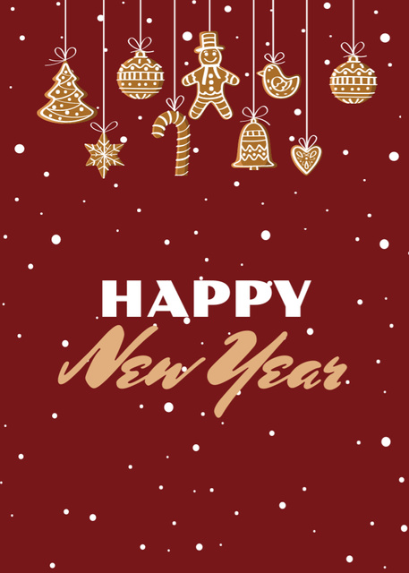 Cute New Year Greeting on Red Postcard 5x7in Vertical Tasarım Şablonu