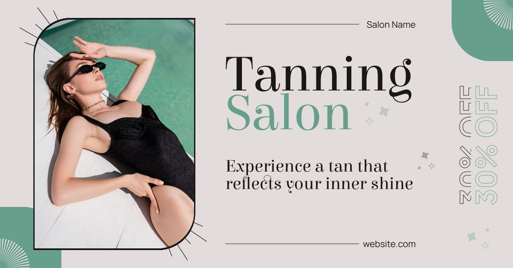 Tanning Salon Advertising with Beautiful Young Woman in Swimsuit Facebook AD Modelo de Design