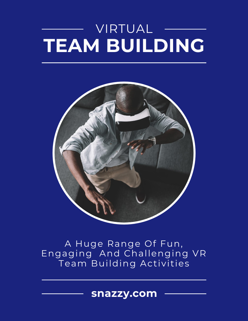 Man on Virtual Team Building on Blue Poster 8.5x11in Design Template