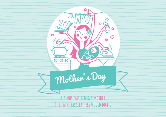 Happy Mother's Day With Busy Mom Postcard A5 Design Template