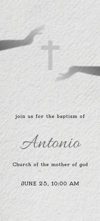 Template di design annuncio del battesimo del bambino con croce cristiana Invitation 9.5x21cm