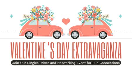Valentine's Day Event With Flower Decor Over Cars Facebook AD Design Template