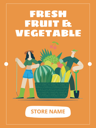 Illustration Of Healthy Fruits And Veggies Poster US Tasarım Şablonu