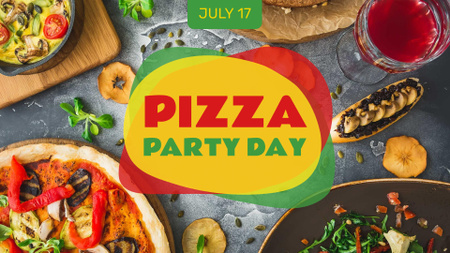 Pizza Party Day festive table FB event cover Design Template