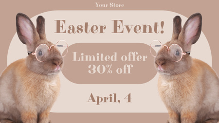 Easter Promotion with Furry Brown Rabbit with Glasses FB event cover Design Template