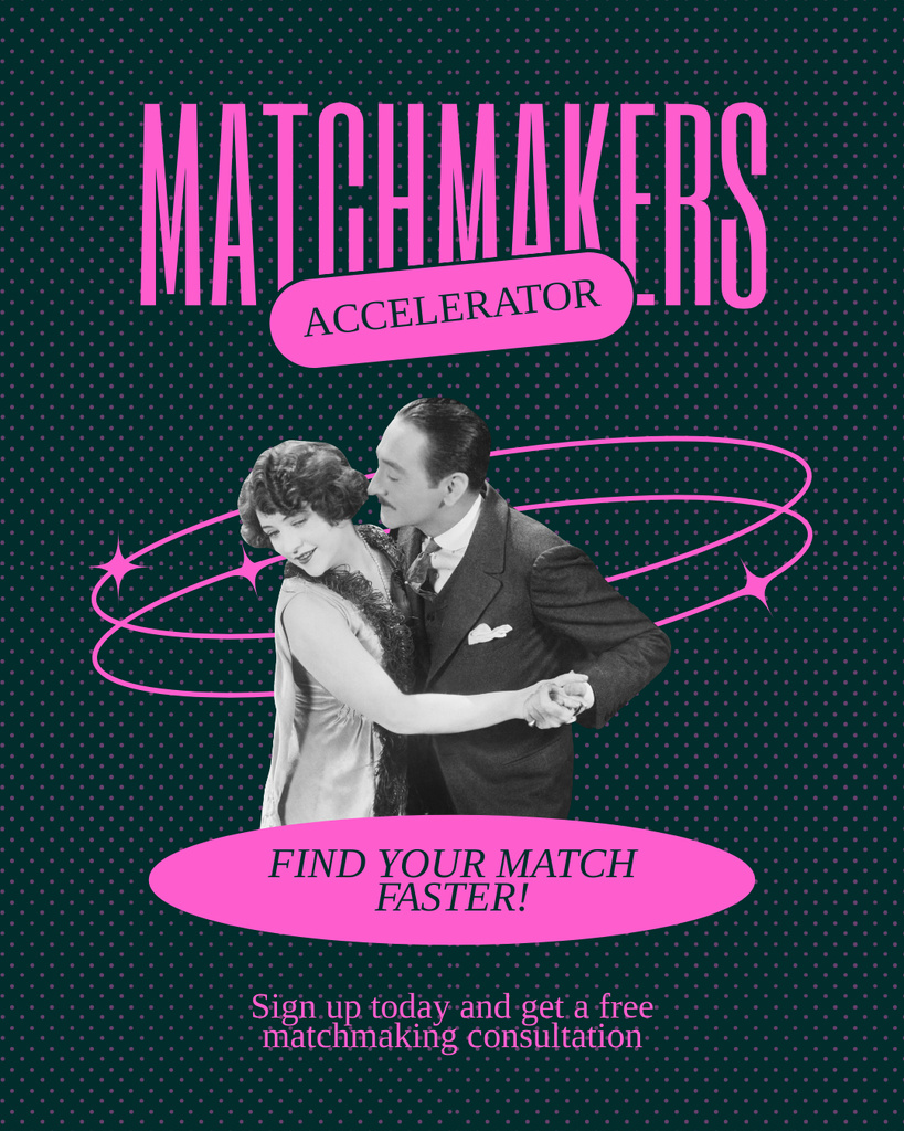 Plantilla de diseño de Matchmaking Magic with Retro Couple Instagram Post Vertical 