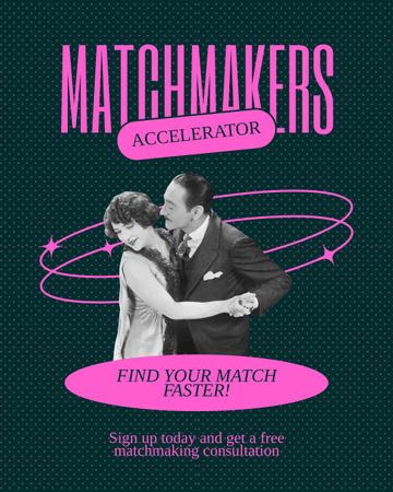 Designvorlage Matchmaking-Magie mit Retro-Paar für Instagram Post Vertical