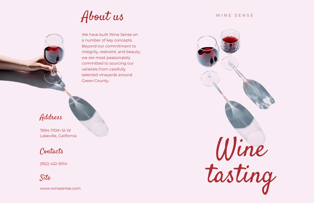Wine Tasting with Wineglasses in White Brochure 11x17in Bi-foldデザインテンプレート