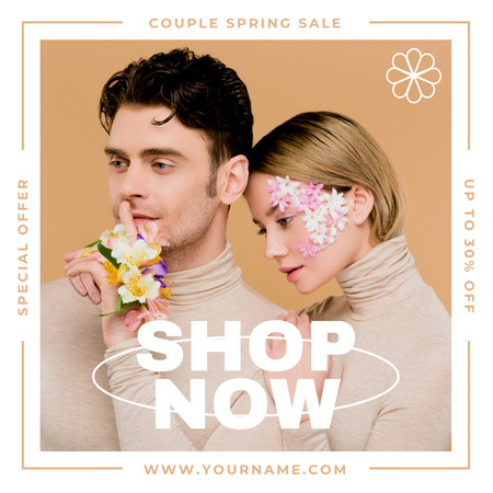 Plantilla de diseño de Venta de primavera de moda con pareja elegante con flores Instagram AD 