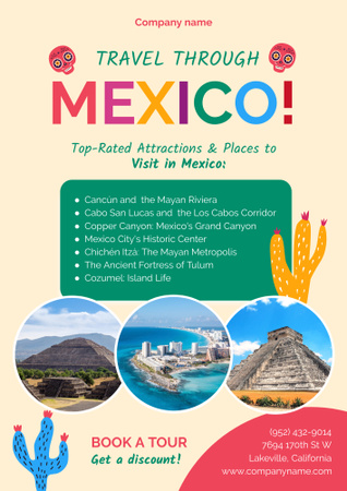 Designvorlage Travel Tour to Mexico für Poster B2