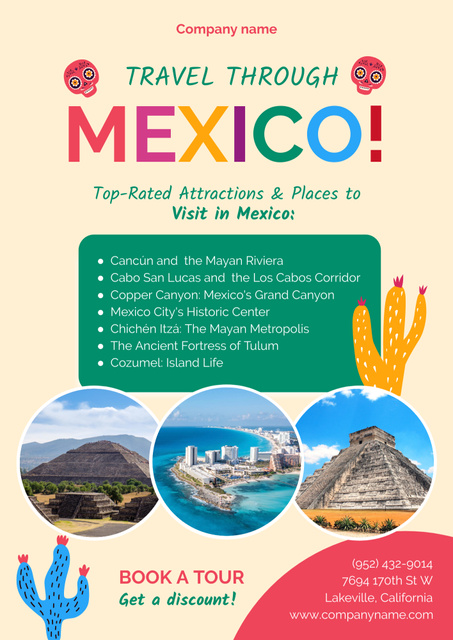 Travel Tour to Mexico Poster B2 Tasarım Şablonu