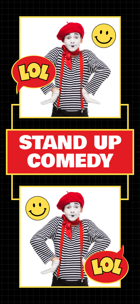 Plantilla de diseño de Stand-up Comedy Event Ad with performing Mime Snapchat Moment Filter 