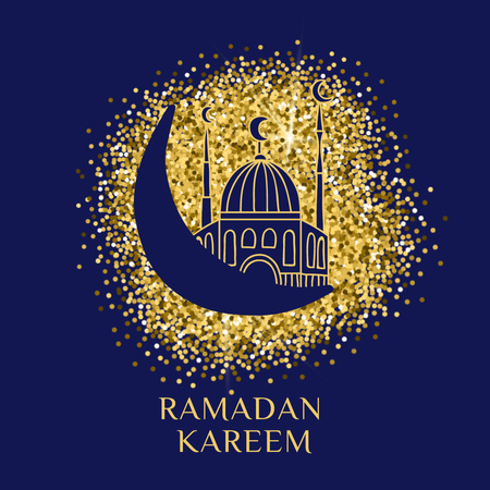 Beautiful Ramadan Greeting with Mosque and Month Instagram tervezősablon