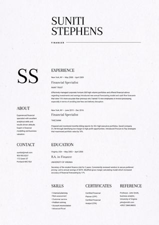 Financial Specialist skills and experience Resume Design Template