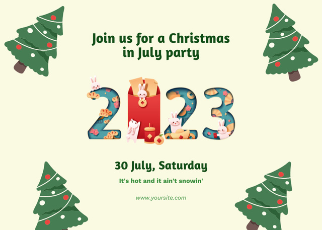 Vibrant Announcement for July Christmas Party Flyer 5x7in Horizontal tervezősablon