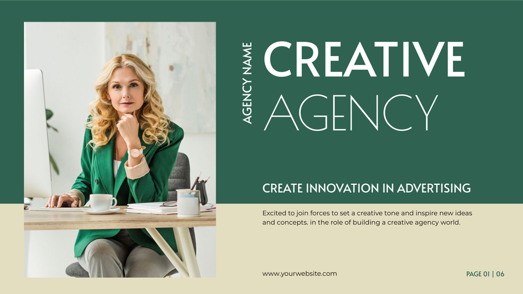 Plantilla de diseño de Creative Agency Ad with Advertising Services Presentation Wide 