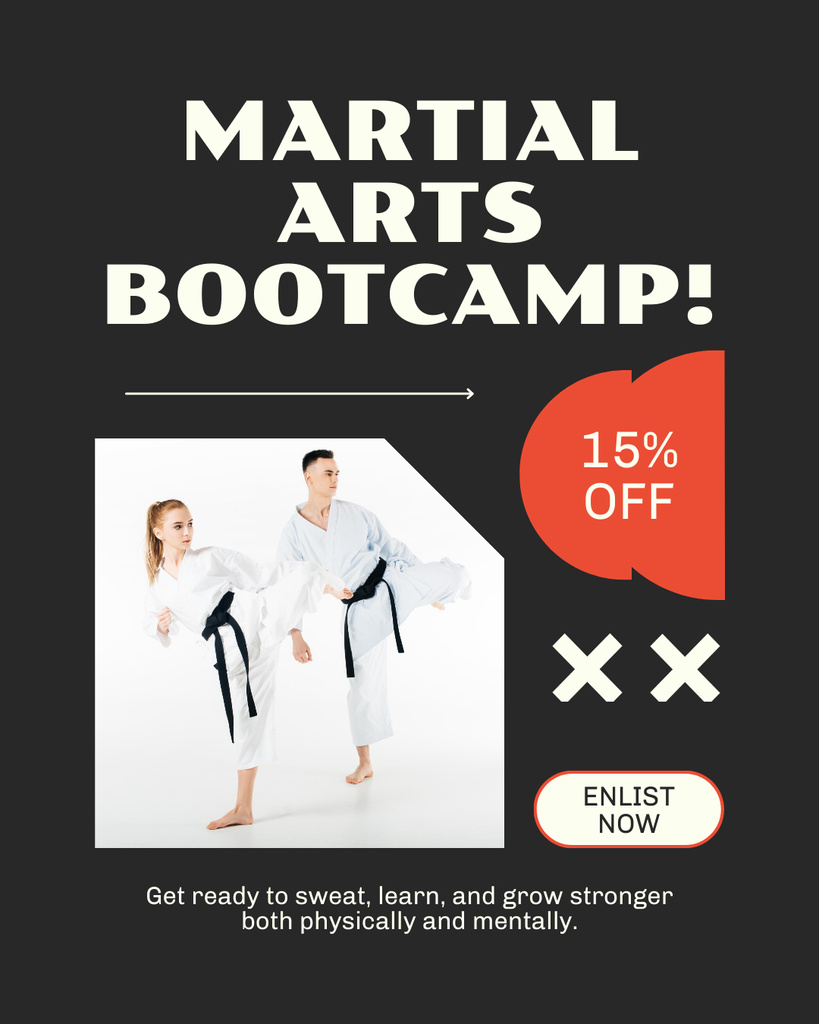 Plantilla de diseño de Ad of Martial Arts Bootcamp with Offer of Discount Instagram Post Vertical 