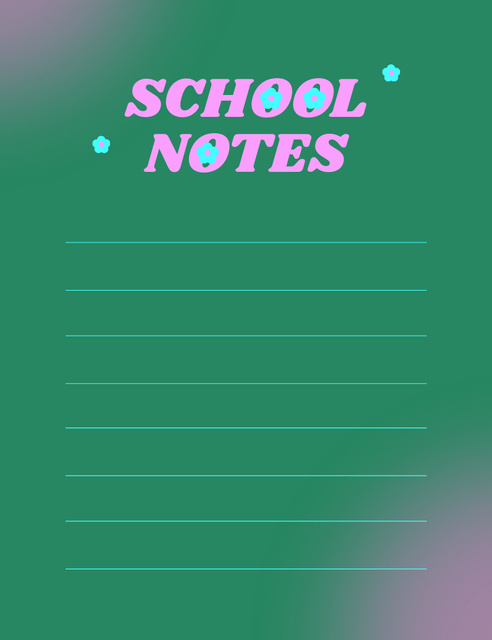 School Planning And Scheduler With Lines on Green Notepad 107x139mm Design Template