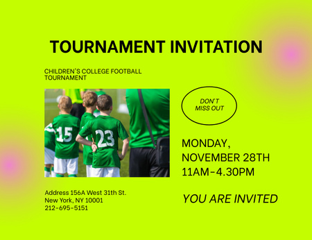 Children's College Football Tournament Announcement Invitation 13.9x10.7cm Horizontal Design Template