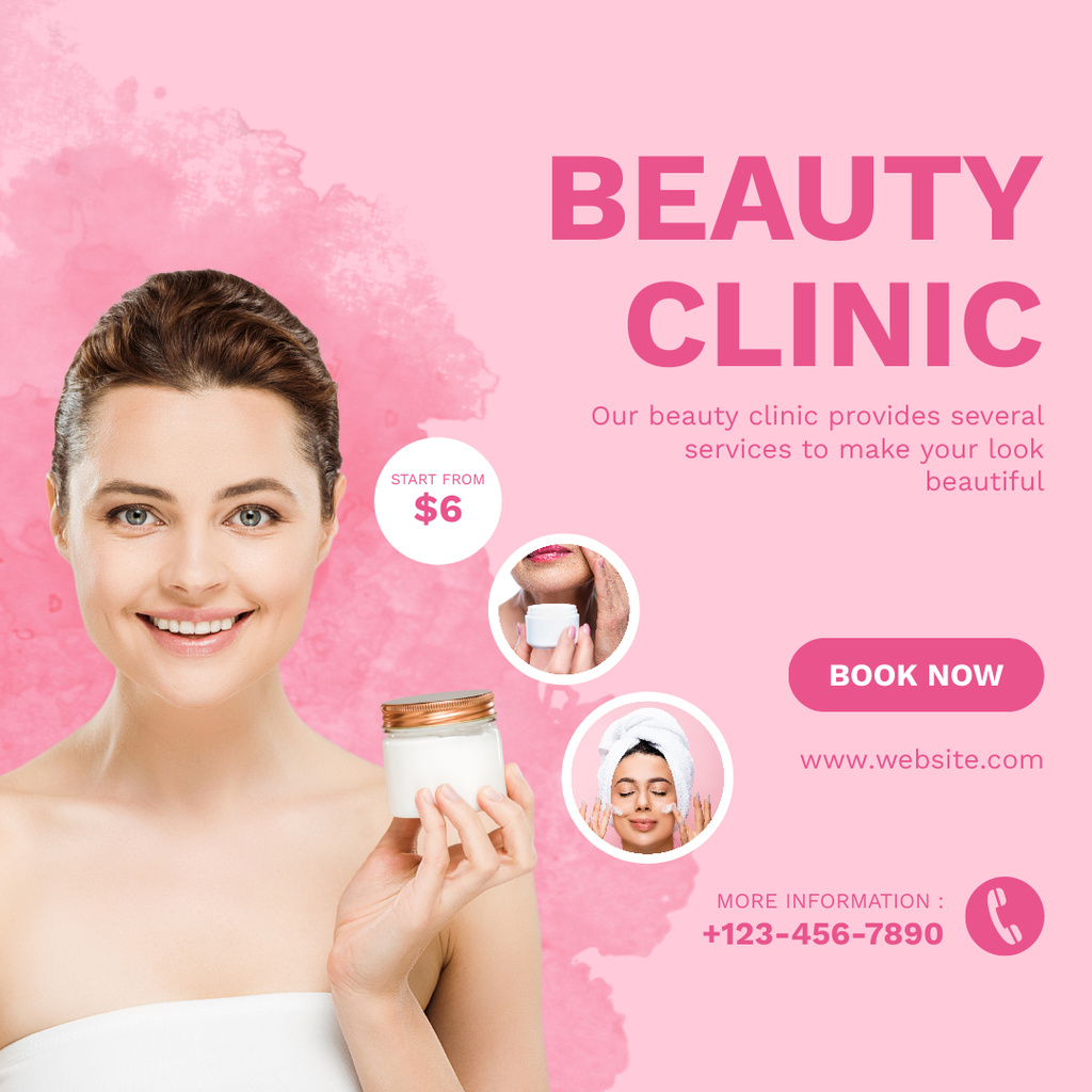 Beauty Clinic Offers Services and Cosmetics Instagramデザインテンプレート
