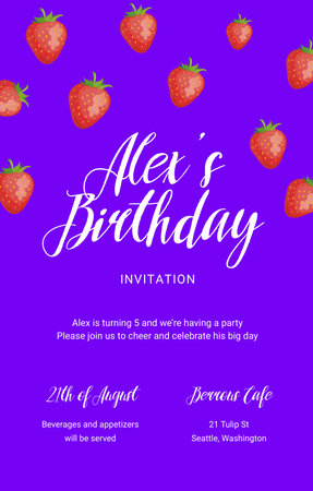 Birthday Party With Falling Strawberries Invitation 4.6x7.2in tervezősablon