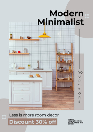 Furniture Discount Offer with Modern Minimalistic Kitchen Poster Tasarım Şablonu