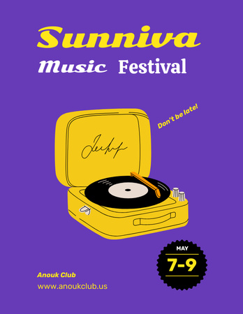 Music Festival Ad with Vinyl Player Flyer 8.5x11in Design Template