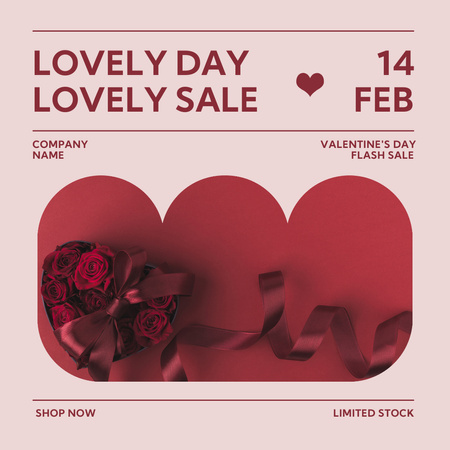 Modèle de visuel Roses rouges avec ruban pour la vente flash de la Saint-Valentin - Instagram