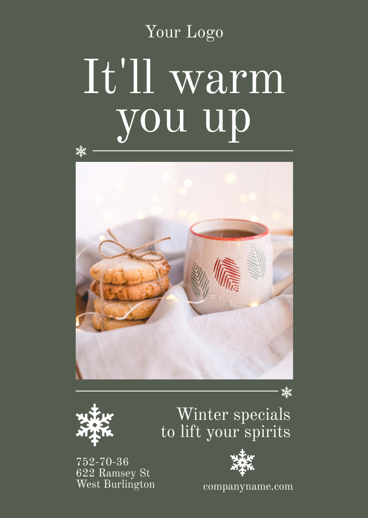 Warm Cup of Tea with Cookies Postcard A6 Vertical Design Template
