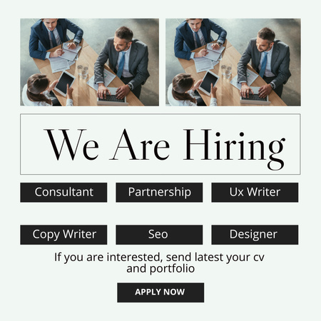 We Are Hiring Announcement With Men In Office Instagram Design Template