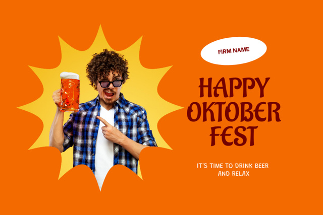 Oktoberfest Celebration With Young Man holding Beer Postcard 4x6inデザインテンプレート