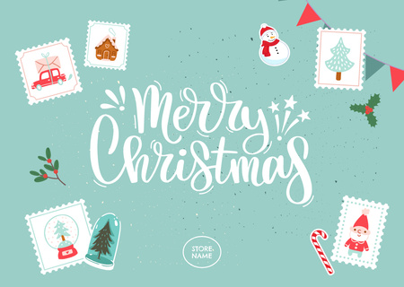 Vibrant Christmas Congrats with Holiday Symbols In Blue Postcard Šablona návrhu