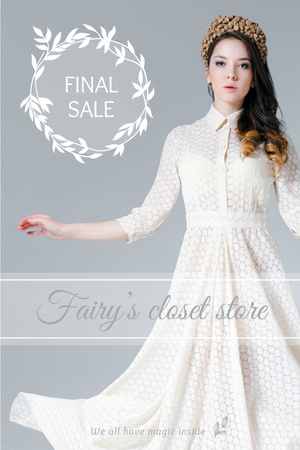 Plantilla de diseño de Clothes Sale with Woman in White Dress Pinterest 