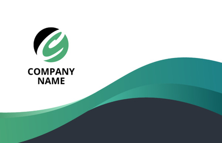 Image of Company Emblem with Green Abstract Waves Business Card 85x55mm Tasarım Şablonu