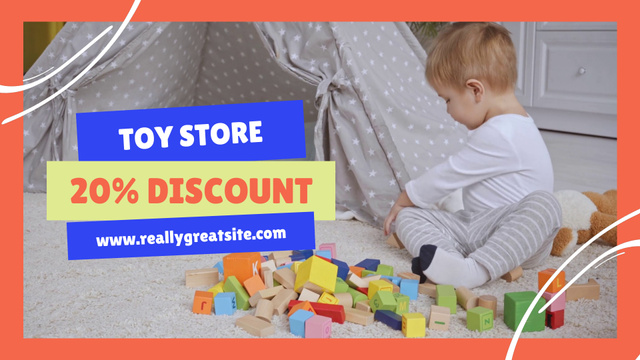 Plantilla de diseño de Discount with Baby Playing Teddy Bear and Construction Toy Full HD video 